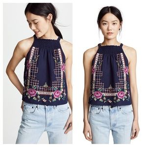 Free People Honey Pie Embroidered Tank Top Blue
